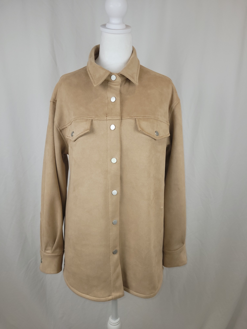 Suzy Shier Beige Suede-Look Utility Jacket